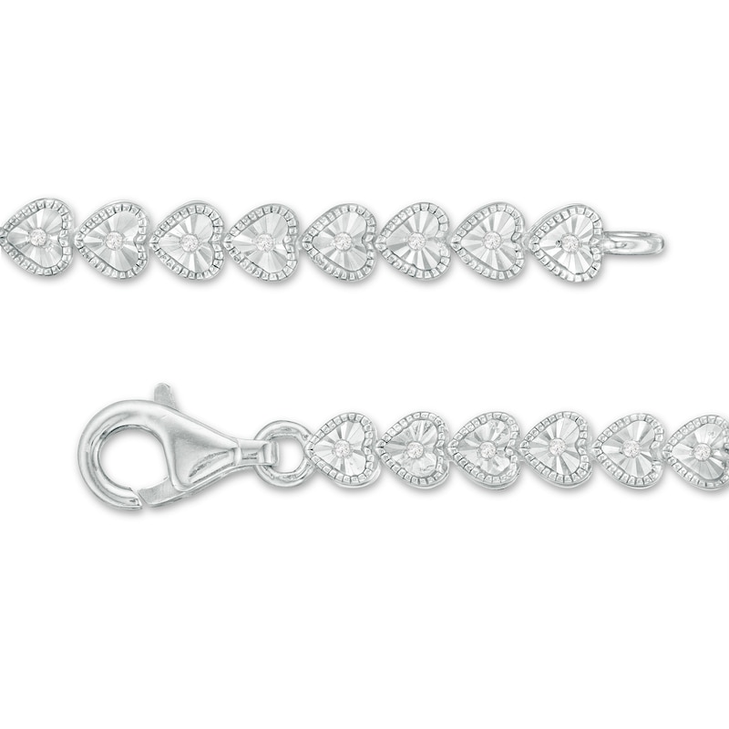 Main Image 3 of 1/10 CT. T.W. Diamond Sideways Heart Link Vintage-Style Bracelet in Sterling Silver – 7.5"