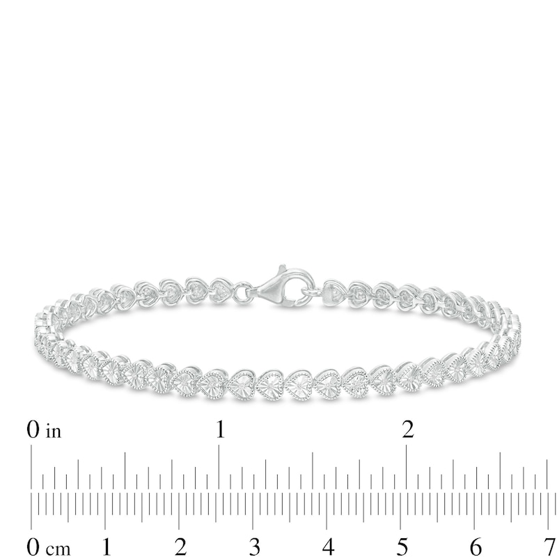 Main Image 4 of 1/10 CT. T.W. Diamond Sideways Heart Link Vintage-Style Bracelet in Sterling Silver – 7.5"