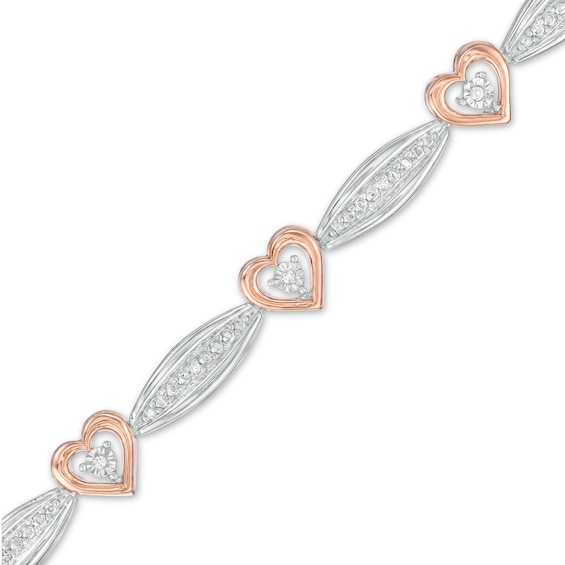 1/20 CT. T.w. Diamond Alternating Marquise and Heart Bracelet in Sterling Silver and 10K Rose Gold â 7.25"