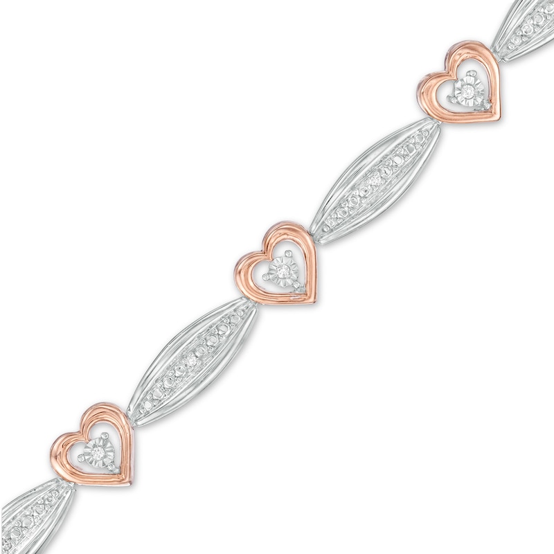 Main Image 1 of 1/20 CT. T.W. Diamond Alternating Marquise and Heart Bracelet in Sterling Silver and 10K Rose Gold – 7.25"