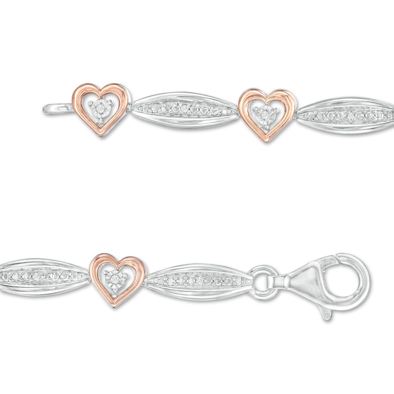 Main Image 3 of 1/20 CT. T.W. Diamond Alternating Marquise and Heart Bracelet in Sterling Silver and 10K Rose Gold – 7.25"