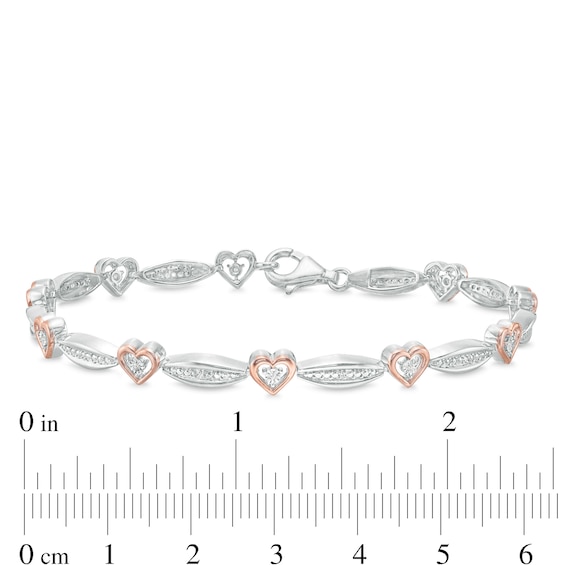 1/20 CT. T.w. Diamond Alternating Marquise and Heart Bracelet in Sterling Silver and 10K Rose Gold â 7.25"