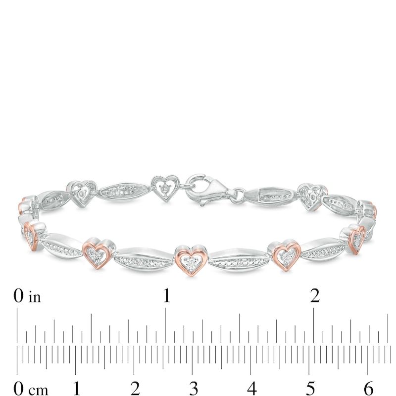 Main Image 4 of 1/20 CT. T.W. Diamond Alternating Marquise and Heart Bracelet in Sterling Silver and 10K Rose Gold – 7.25"