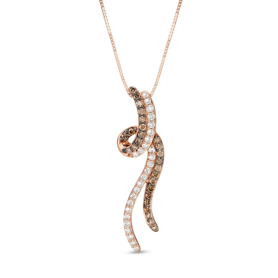 1/3 CT. T.w. Champagne and White Diamond Ribbon Pendant in 10K Rose Gold