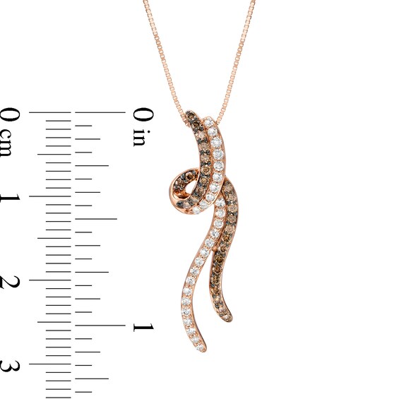 1/3 CT. T.w. Champagne and White Diamond Ribbon Pendant in 10K Rose Gold