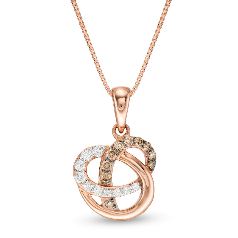 1/5 CT. T.W. Champagne and White Diamond Orbit Pendant in 10K Rose Gold