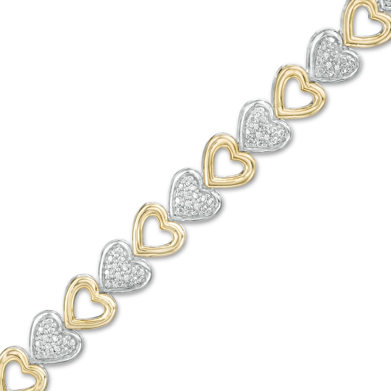 Main Image 1 of 1/10 CT. T.W. Diamond Sideways Heart Link Bracelet in Sterling Silver and 10K Gold – 7.25"
