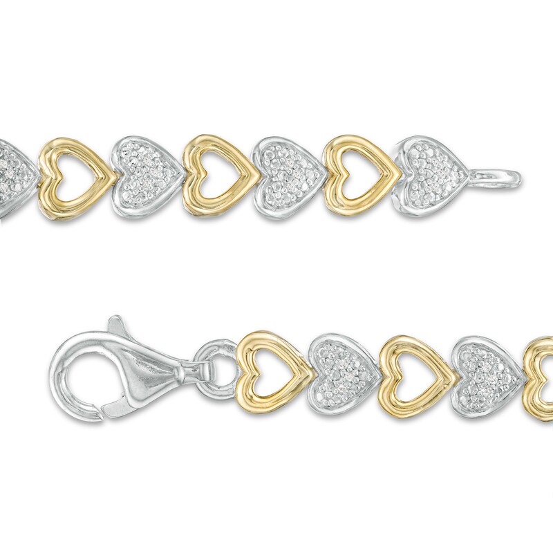 Main Image 3 of 1/10 CT. T.W. Diamond Sideways Heart Link Bracelet in Sterling Silver and 10K Gold – 7.25"