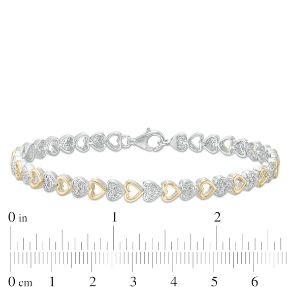 1/10 CT. T.w. Diamond Sideways Heart Link Bracelet in Sterling Silver and 10K Gold â 7.25"