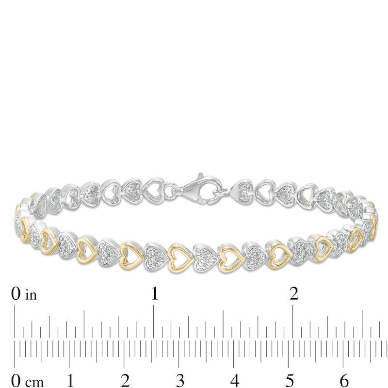 Main Image 4 of 1/10 CT. T.W. Diamond Sideways Heart Link Bracelet in Sterling Silver and 10K Gold – 7.25"