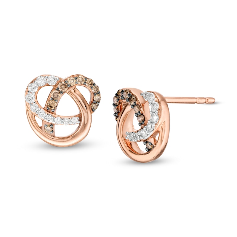 Main Image 1 of 1/5 CT. T.W. Champagne and White Diamond Orbit Stud Earrings in 10K Rose Gold