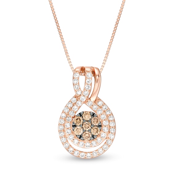 1/2 CT. T.w. Champagne and White Composite Diamond Teardrop Frame Pendant in 10K Rose Gold