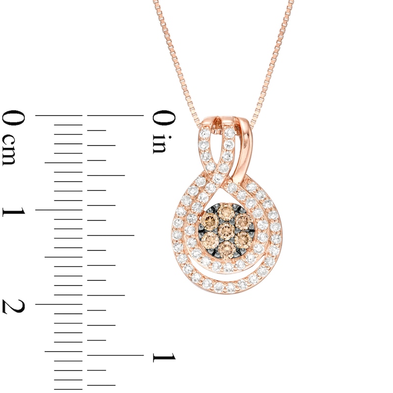 Main Image 3 of 1/2 CT. T.W. Champagne and White Composite Diamond Teardrop Frame Pendant in 10K Rose Gold