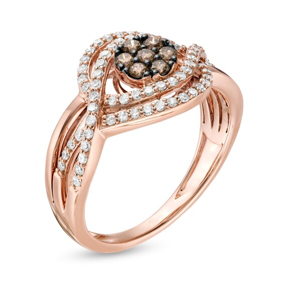 1/2 CT. T.w. Champagne and White Diamond Multi-Row Crossover Ring in 10K Rose Gold