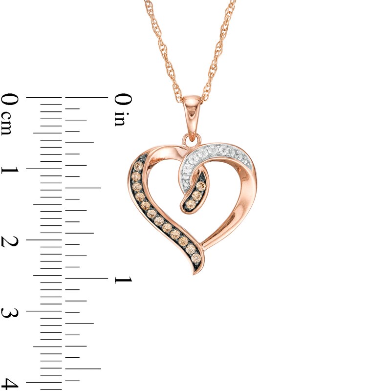 Main Image 3 of 1/5 CT. T.W. Champagne and White Diamond Twist Heart Pendant in 10K Rose Gold