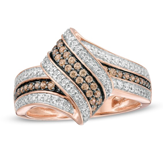 1/2 CT. T.w. Champagne and White Diamond Twist Ribbon Ring in 10K Rose Gold