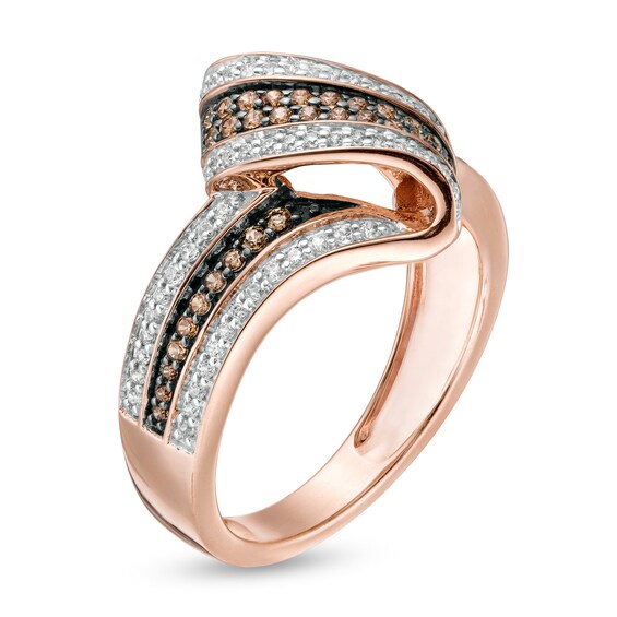 1/2 CT. T.w. Champagne and White Diamond Twist Ribbon Ring in 10K Rose Gold