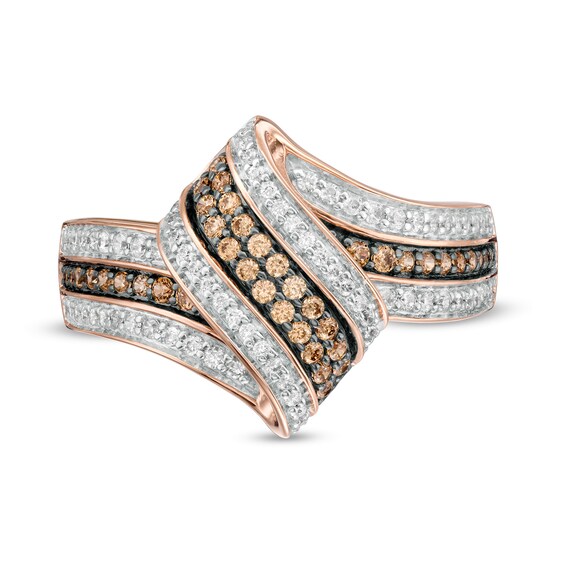 1/2 CT. T.w. Champagne and White Diamond Twist Ribbon Ring in 10K Rose Gold