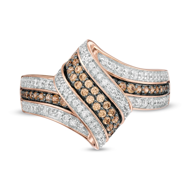 Main Image 4 of 1/2 CT. T.W. Champagne and White Diamond Twist Ribbon Ring in 10K Rose Gold