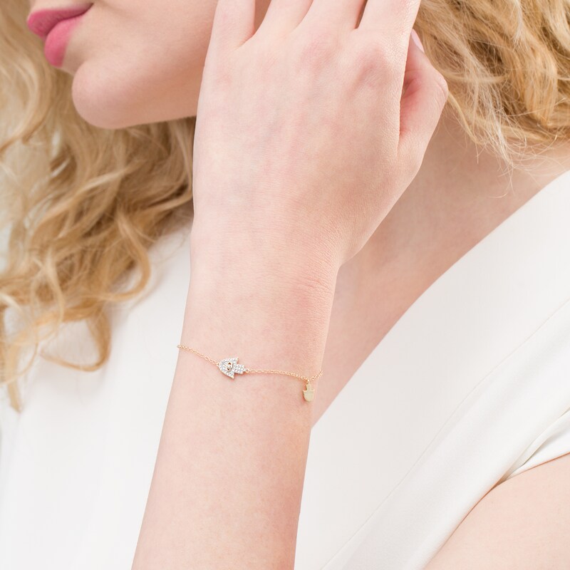 Main Image 2 of 1/15 CT. T.W. Diamond Hamsa Anklet in 10K Gold - 10"