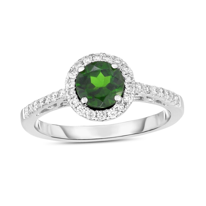 6.0mm Chrome Diopside and 1/3 CT. T.W. Diamond Frame Ring in 14K White Gold