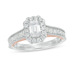 Zales Private Collection 1 CT. T.W. Certified Colorless Emerald-Cut Diamond Engagement Ring in 14K Two-Tone Gold