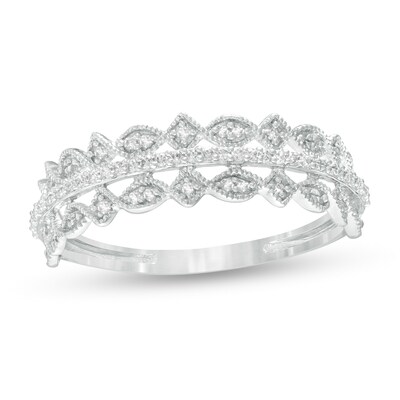 1 15 Ct T W Diamond Art Deco Twist Vintage Style Anniversary Ring In 10k White Gold 1 15 Ct T W Diamond Art Deco Twist Vintage Style Anniversary Ring In 10k White Gold
