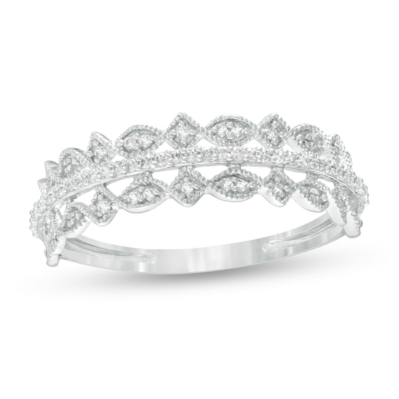 1/15 CT. T.w. Diamond Art Deco Twist Vintage-Style Anniversary Ring in 10K White Gold