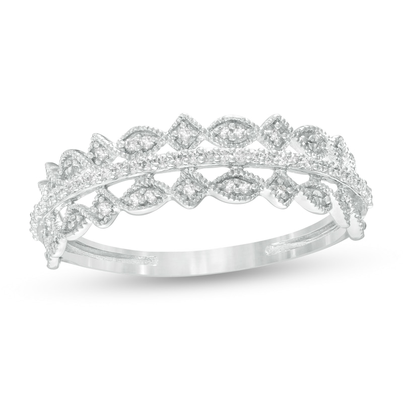 Main Image 1 of 1/15 CT. T.W. Diamond Art Deco Twist Vintage-Style Anniversary Ring in 10K White Gold