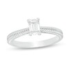 1/2 CT. Emerald-Cut Diamond Solitaire Textured Shank Engagement Ring in 14K White Gold