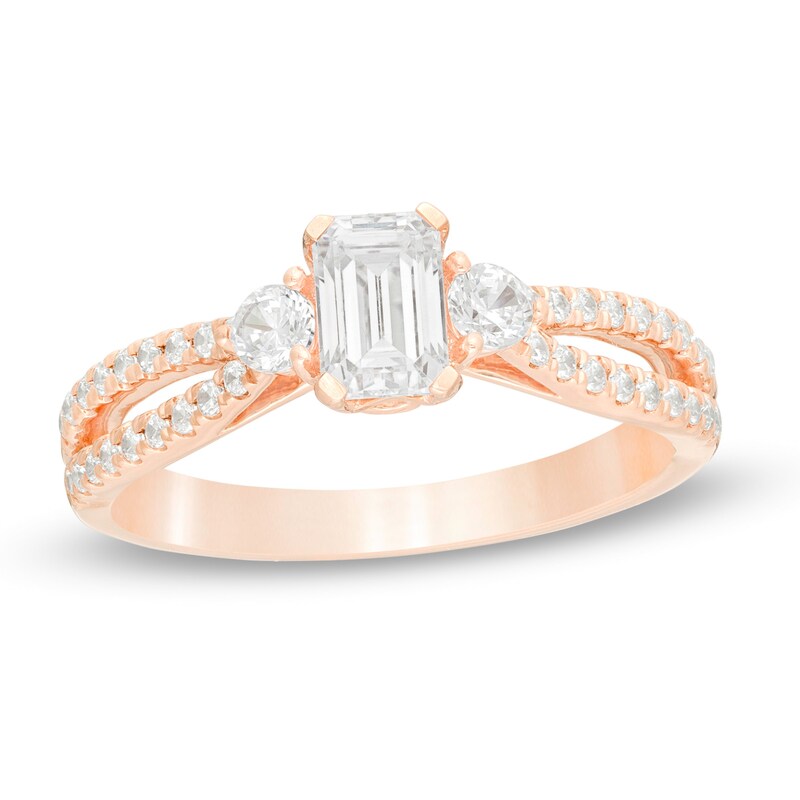 7/8 CT. T.W. Emerald-Cut Diamond Split Shank Engagement Ring in 14K Rose Gold