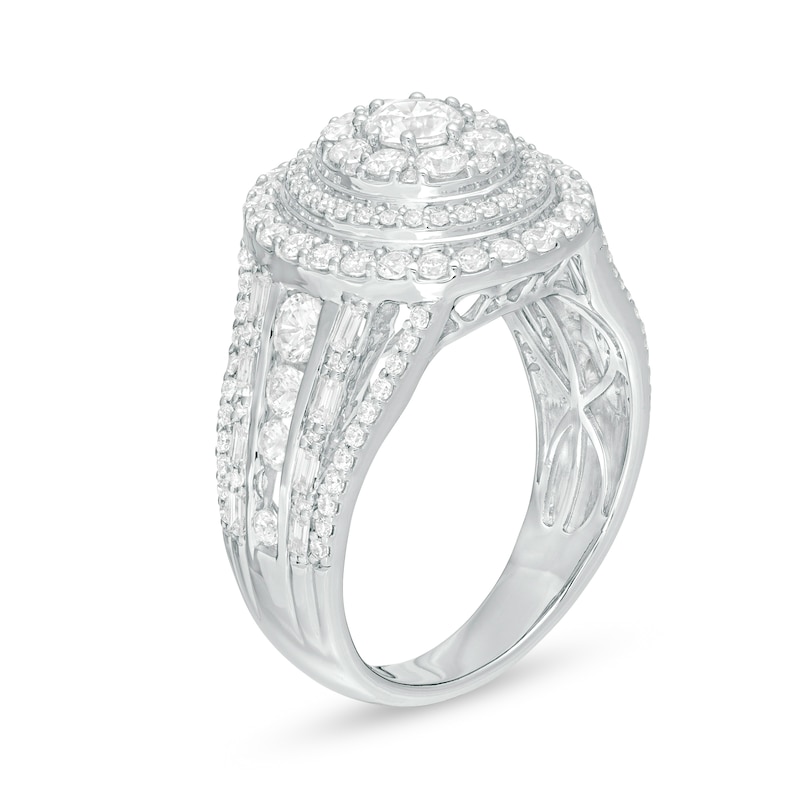 2 CT. T.W. Diamond Triple Frame Multi-Row Engagement Ring in 14K White Gold