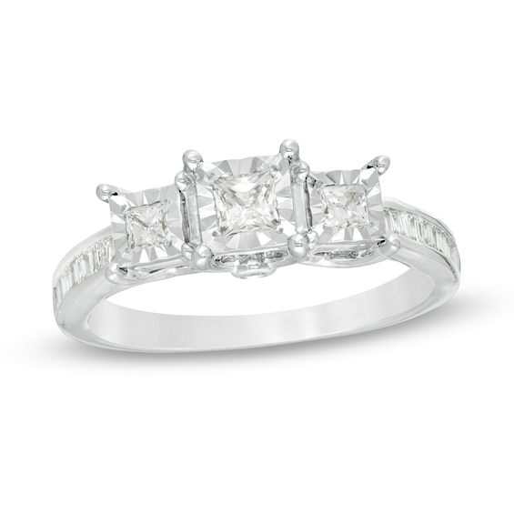 1/2 CT. T.w. Princess-Cut Diamond Three Stone Engagement Ring 10K White Gold