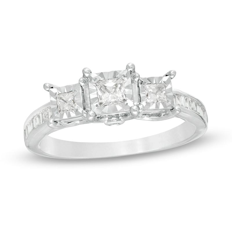 1/2 CT. T.W. Princess-Cut Diamond Three Stone Engagement Ring 10K White Gold