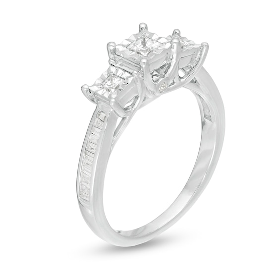 1/2 CT. T.w. Princess-Cut Diamond Three Stone Engagement Ring 10K White Gold