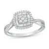 Thumbnail Image 1 of 1/3 CT. T.W. Multi-Diamond Cushion Frame Crossover Shank Ring in 10K White Gold