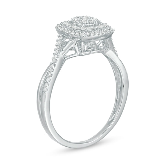 1/3 CT. T.w. Multi-Diamond Cushion Frame Crossover Shank Ring in 10K White Gold