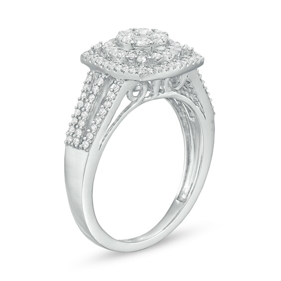 3/4 CT. T.w. Multi-Diamond Cushion Frame Split Shank Ring in 10K White Gold