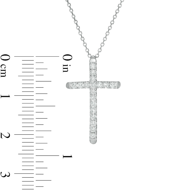 Main Image 4 of 1/4 CT. T.W. Certified Diamond Cross Pendant in 14K White Gold (H/I1)