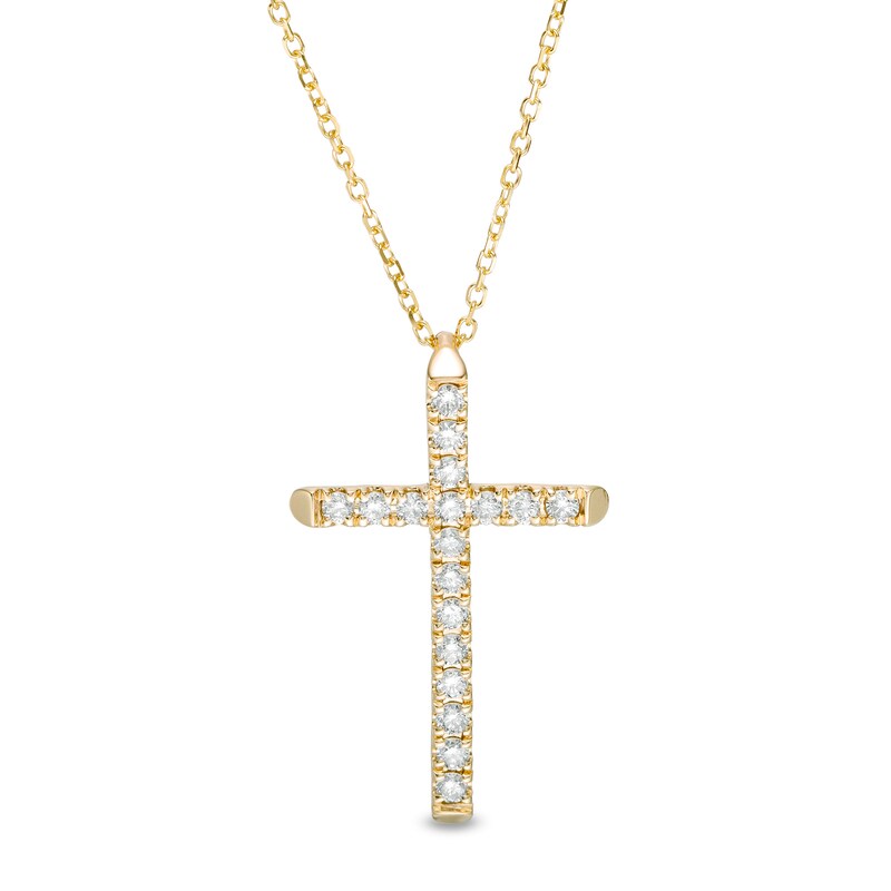 Main Image 1 of 1/4 CT. T.W. Certified Diamond Cross Pendant in 14K Gold (H/I1)