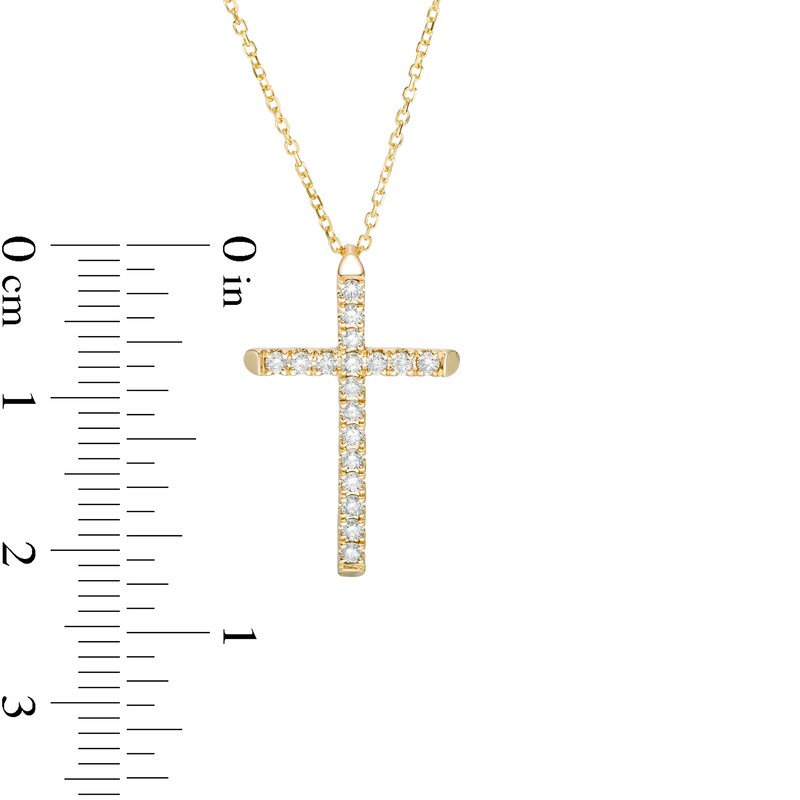 Main Image 4 of 1/4 CT. T.W. Certified Diamond Cross Pendant in 14K Gold (H/I1)