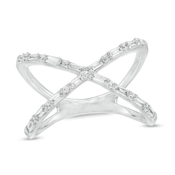 1/3 CT. T.w. Baguette and Round Diamond Orbit Ring in 10K White Gold
