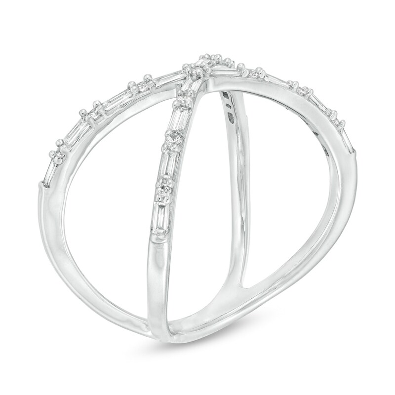 Main Image 3 of 1/3 CT. T.W. Baguette and Round Diamond Orbit Ring in 10K White Gold