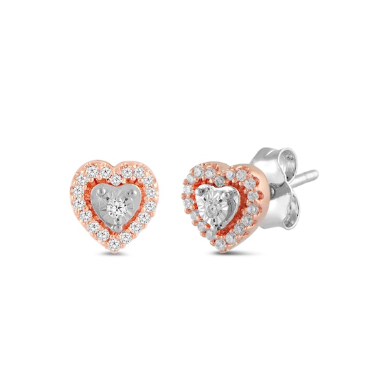 1/8 CT. T.W. Diamond Heart Frame Stud Earrings in 10K Rose Gold | Zales