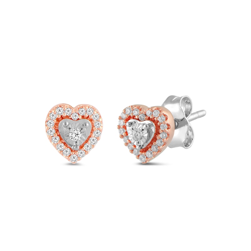 1/8 CT. T.W. Diamond Heart Frame Stud Earrings in 10K Rose Gold