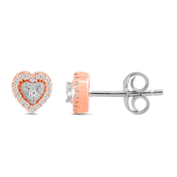 1/8 CT. T.w. Diamond Heart Frame Stud Earrings in 10K Rose Gold
