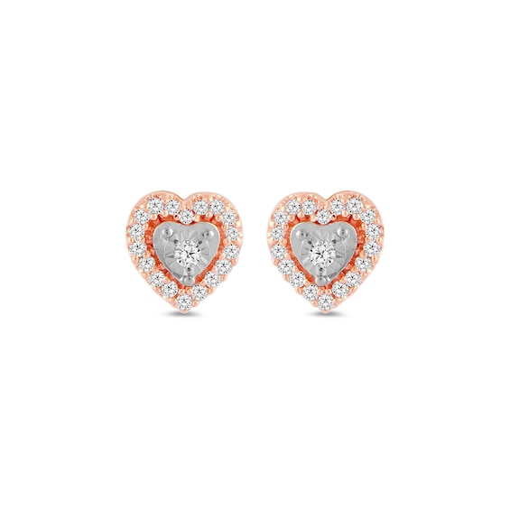 1/8 CT. T.w. Diamond Heart Frame Stud Earrings in 10K Rose Gold