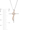 Thumbnail Image 3 of 1/10 CT. T.W. Diamond Cross Ribbon Pendant in Sterling Silver and 10K Rose Gold