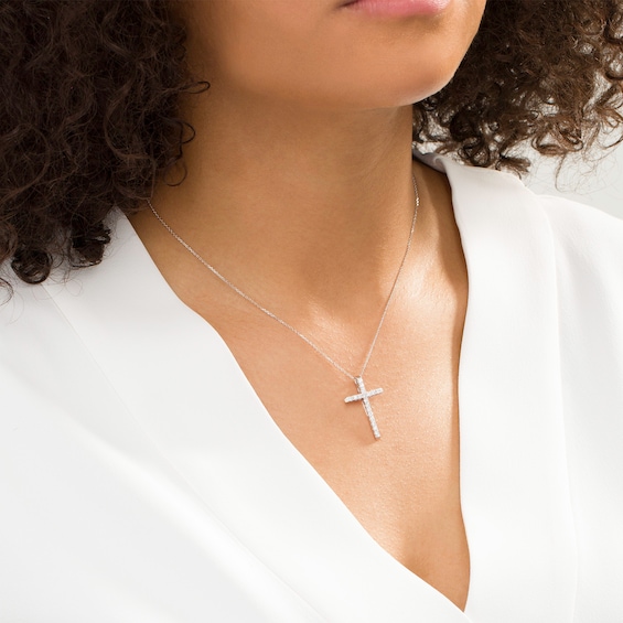 1/2 CT. T.w. Certified Diamond Cross Pendant in 14K White Gold (H/I1)