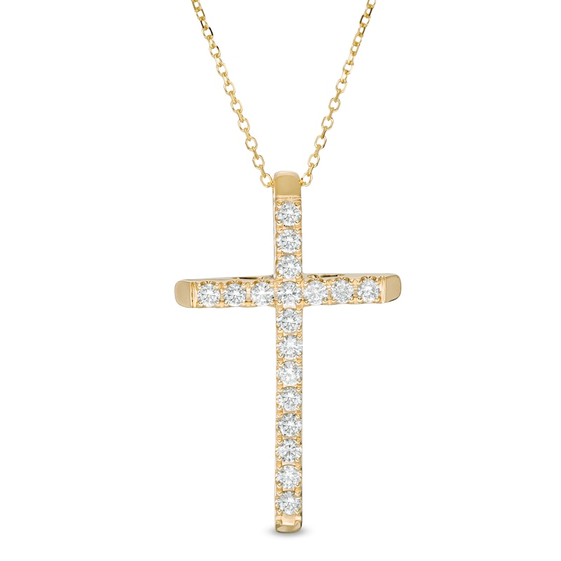Main Image 1 of 1/2 CT. T.W. Certified Diamond Cross Pendant in 14K Gold (H/I1)